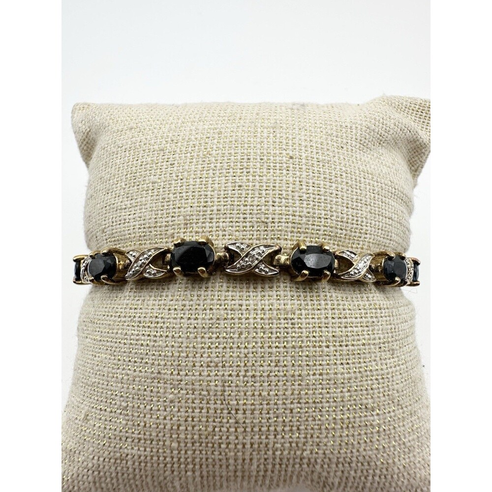Vintage 925 Sterling Silver Gold Vermeil Sapphire Diamond Tennis Bracelet 7”
